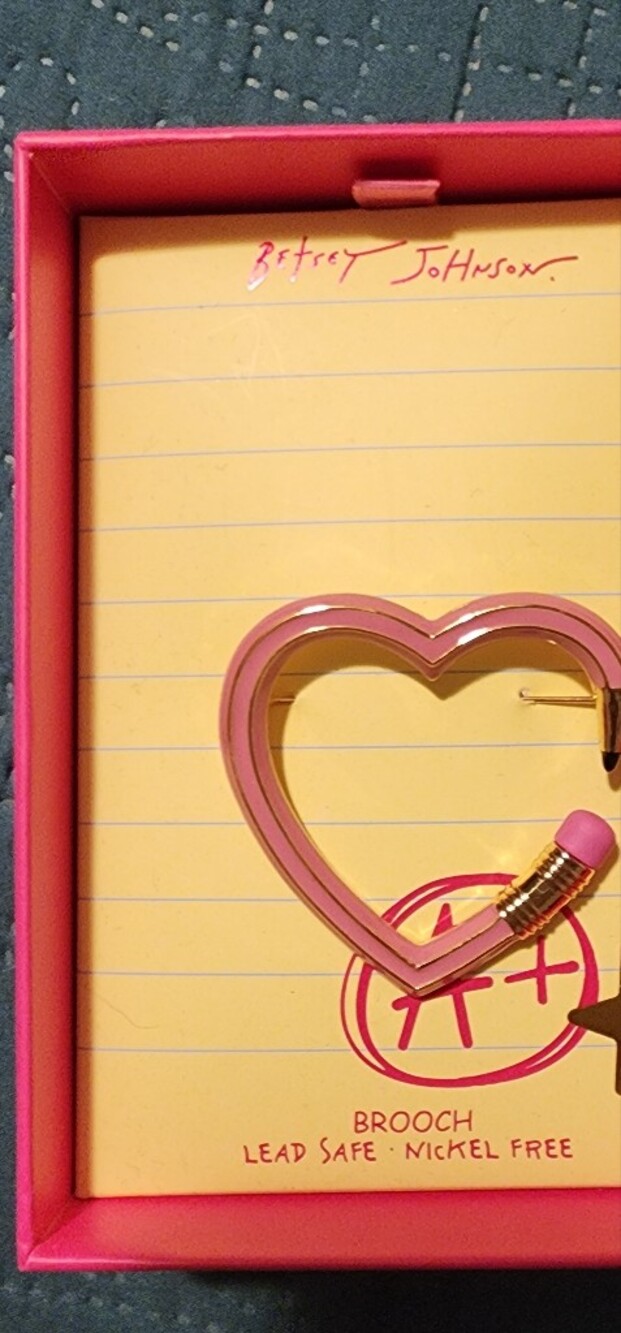 Betsey Johnson Pink and Gold Heart Brooch Wall Accent